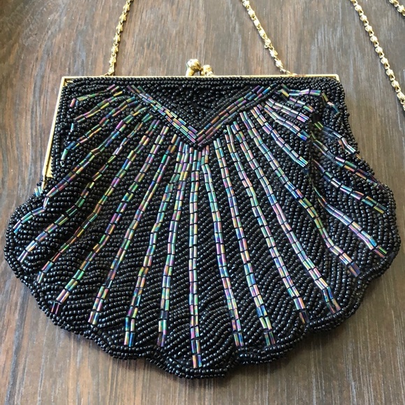 VNT beautiful black bead Scalloped handbag - Picture 2 of 16